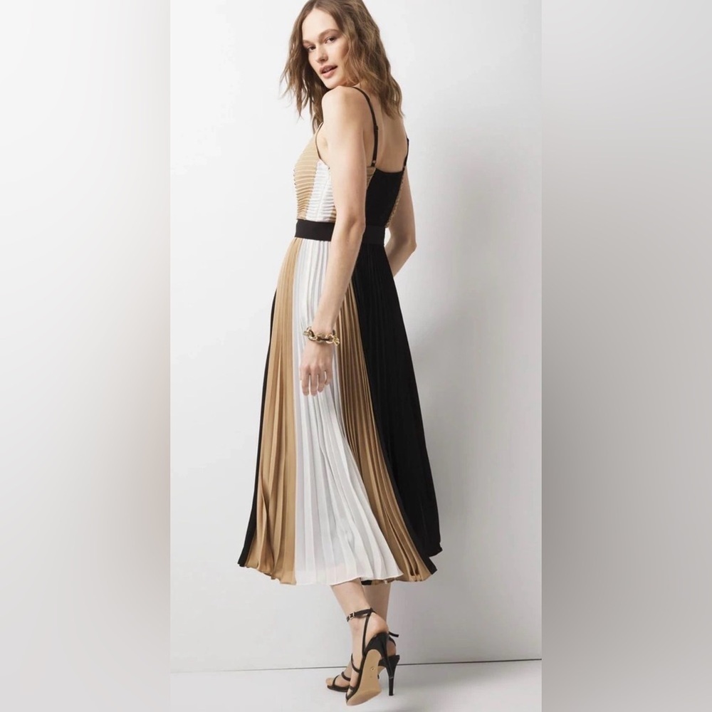 White House Black Market Colorblock Pleated Midi Dress Size 2 NWT - Picture 3 of 13